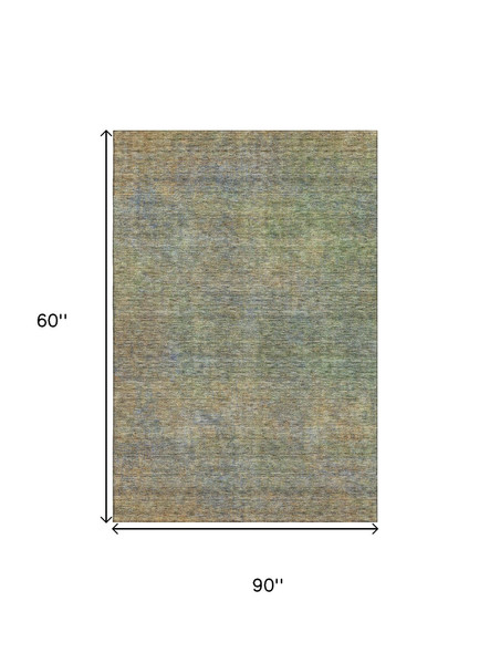 10' X 14' Green And Gold Abstract Washable Area Rug With UV Protection