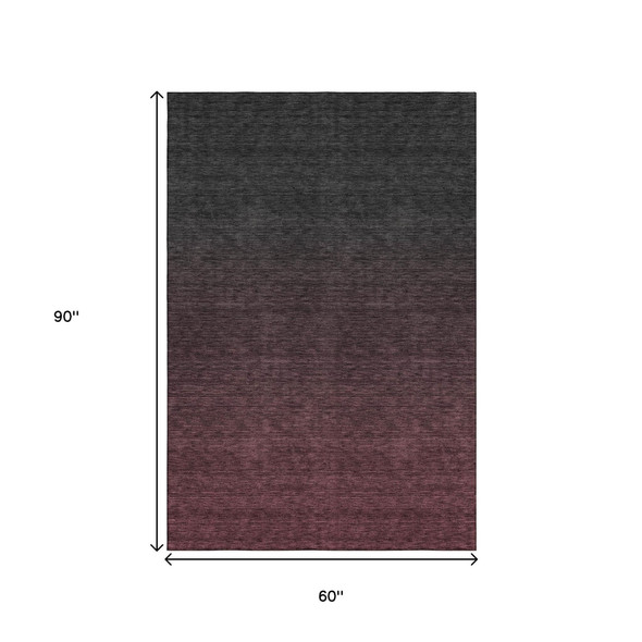 5' X 8' Merlot And Charcoal Ombre Washable Area Rug With UV Protection