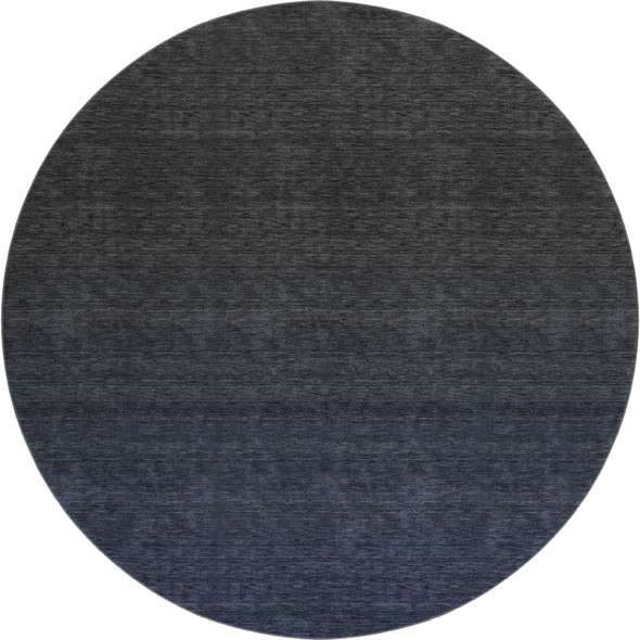 8' Navy Blue And Charcoal Ombre Washable Round Rug With UV Protection