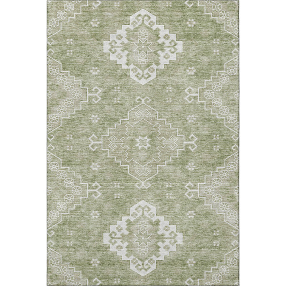 8' X 10' Artichoke Green And Ivory Medallion Washable Area Rug With UV Protection