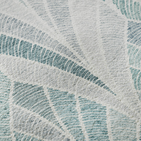 3' X 5' Aqua And Ivory Geometric Washable Area Rug With UV Protection