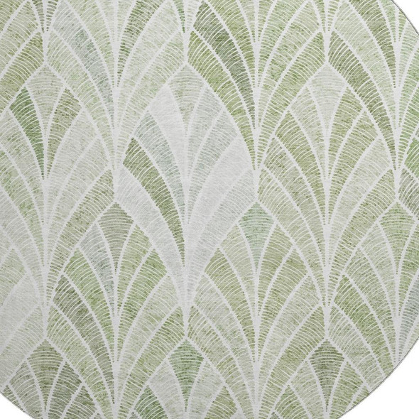 8' Sage And Ivory Geometric Washable Round Rug With UV Protection