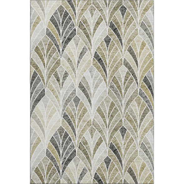 5' X 8' Taupe And Ivory Geometric Washable Area Rug With UV Protection
