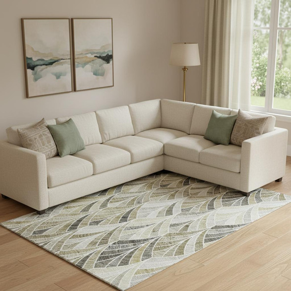 9' X 12' Taupe And Ivory Geometric Washable Area Rug With UV Protection