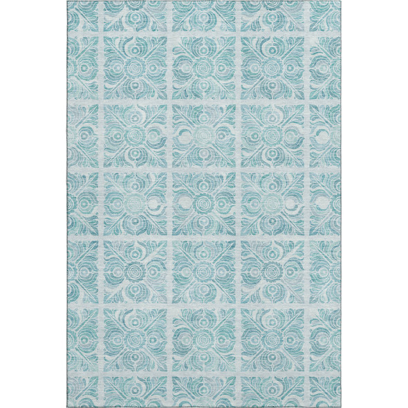 8' X 10' Turquoise And Ivory Medallion Washable Area Rug With UV Protection