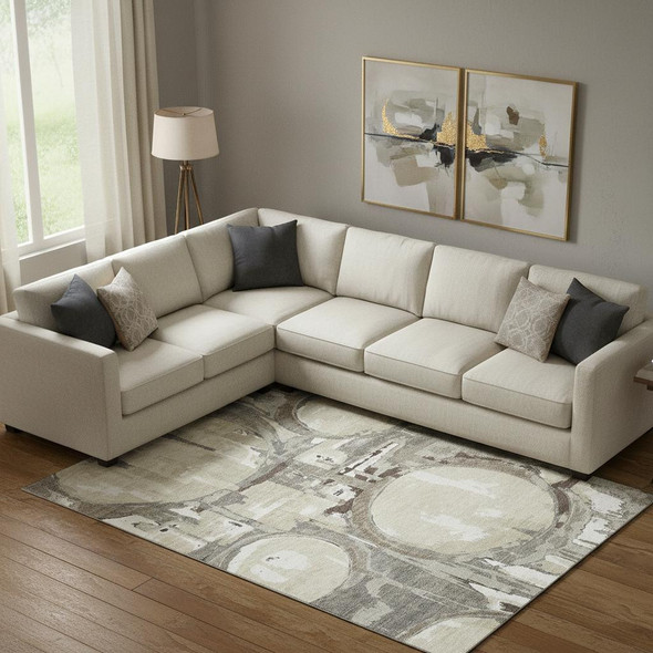 10' X 14' Tan Beige And Gray Geometric Washable Area Rug With UV Protection