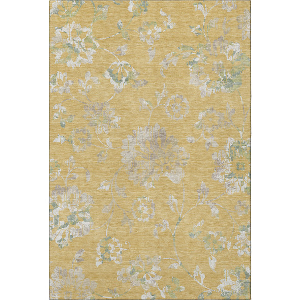 5' X 8' Gold And Silver Floral Washable Area Rug With UV Protection