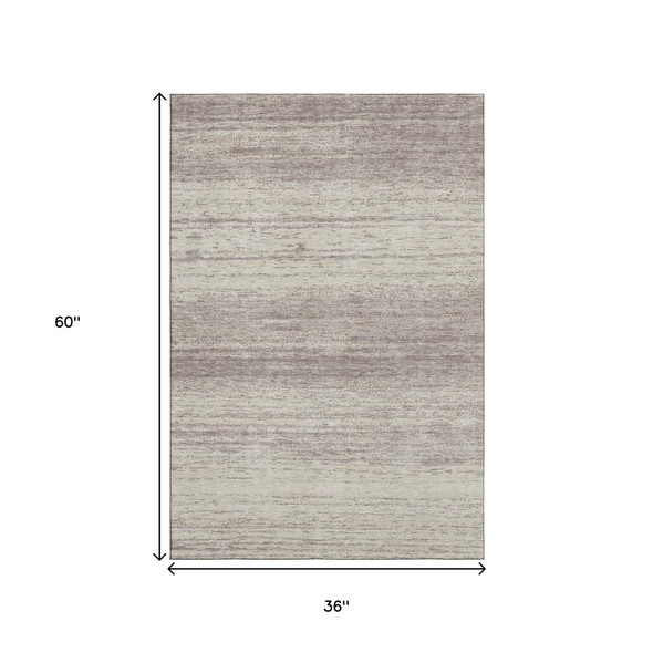 3' X 5' Taupe And Beige Striped Washable Area Rug With UV Protection