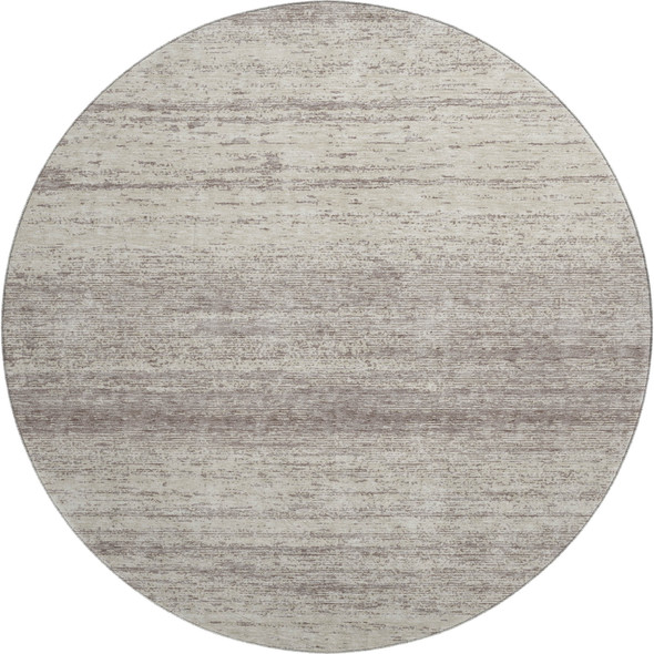 8' Taupe And Beige Striped Washable Round Rug With UV Protection