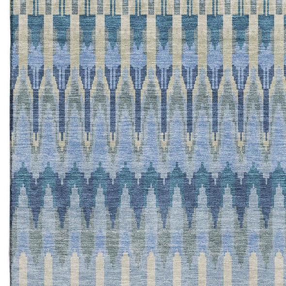 5' X 8' Denim Blue And Gray Southwestern Washable Area Rug With UV Protection