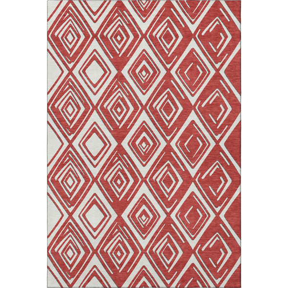 5' X 8' Red And Ivory Geometric Washable Area Rug With UV Protection