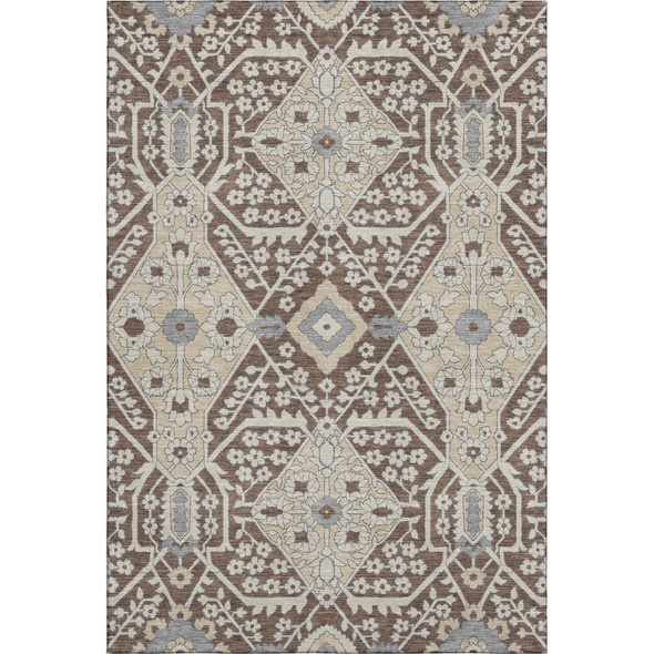 8' X 10' Chocolate Gray And Beige Floral Washable Area Rug With UV Protection