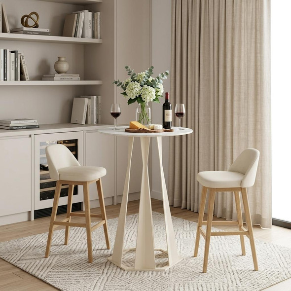 26" White Faux Marble and Steel Rounded Bar Table