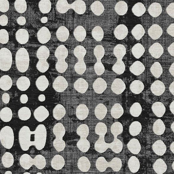 9' X 12' Black And Ivory Polka Dot Washable Area Rug With UV Protection