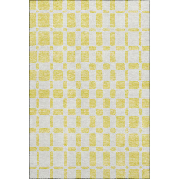 5' X 8' Yellow And Beige Geometric Washable Area Rug With UV Protection