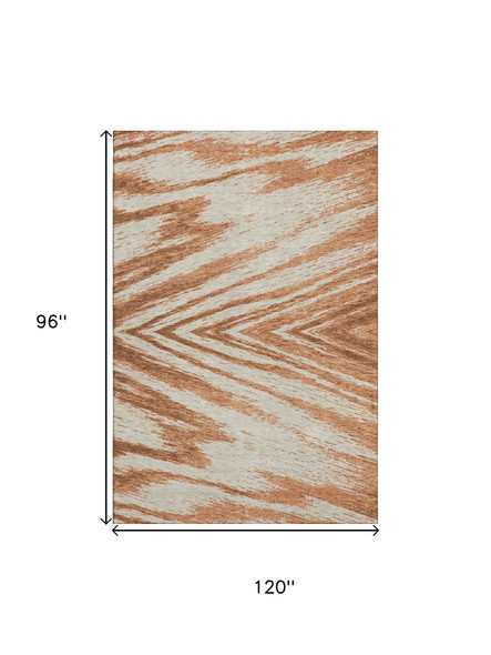 8' X 10' Rust And Beige Abstract Washable Area Rug With UV Protection