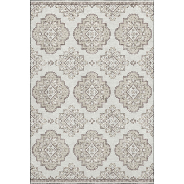 10' X 14' Ivory And Beige Medallion Washable Area Rug With UV Protection
