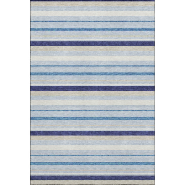 3' X 5' Blue Ivory And Beige Striped Washable Area Rug With UV Protection