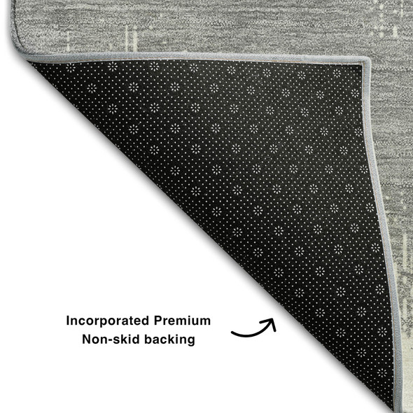 5' X 8' Gray And Ivory Chevron Washable Area Rug With UV Protection