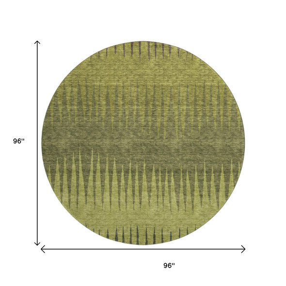 8' Olive Green Gray And Fern Green Striped Washable Round Rug With UV Protection
