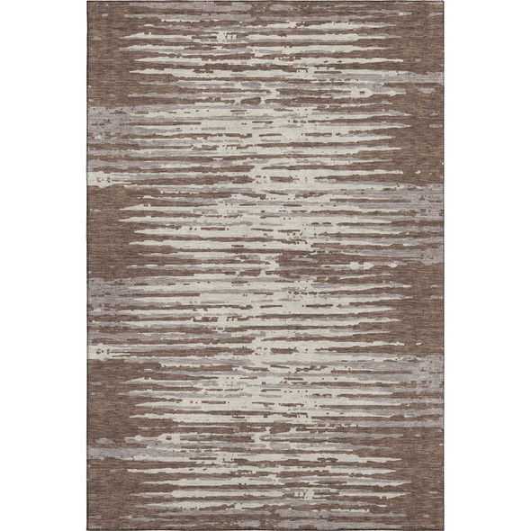 5' X 8' Brown And Ivory Striped Washable Area Rug With UV Protection