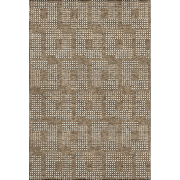5' X 8' Brown And Ivory Geometric Washable Area Rug With UV Protection
