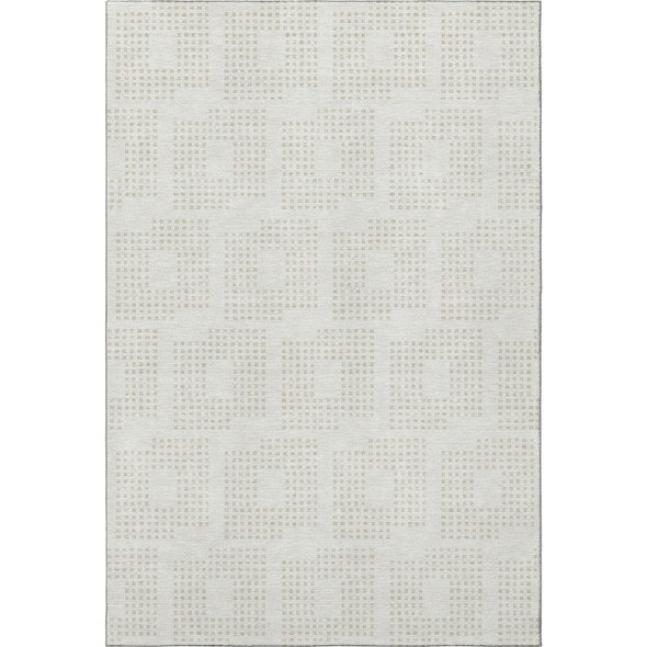 3' X 5' Ivory And Beige Geometric Washable Area Rug With UV Protection