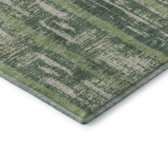 3' X 5' Green And Beige Striped Washable Area Rug With UV Protection