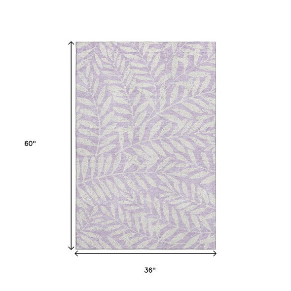 3' X 5' Lavender And Ivory Floral Washable Area Rug With UV Protection