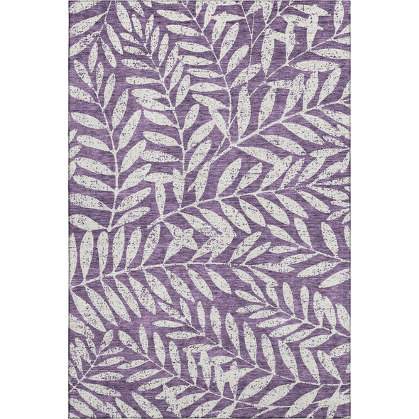 5' X 8' Purple And Ivory Floral Washable Area Rug With UV Protection