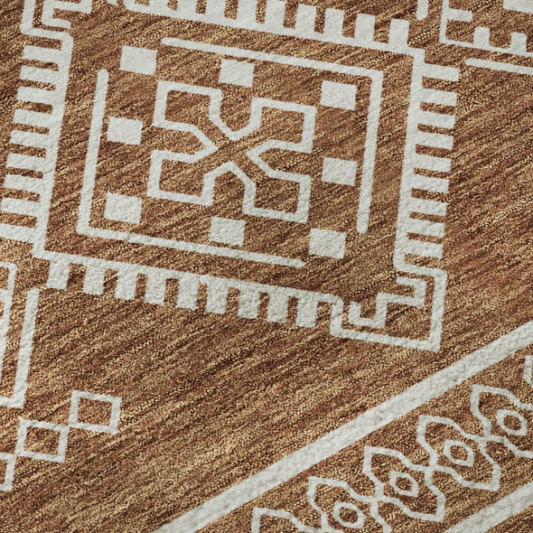 3' X 5' Rust And Ivory Southwestern Washable Area Rug With UV Protection
