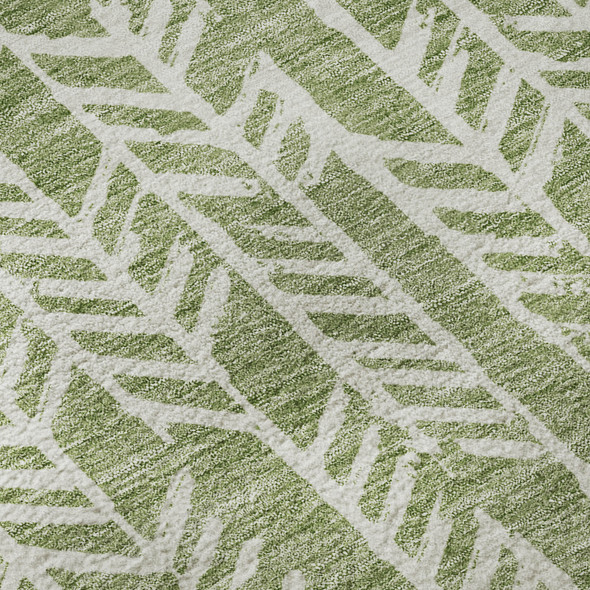 8' X 10' Green And Ivory Tribal Washable Area Rug With UV Protection