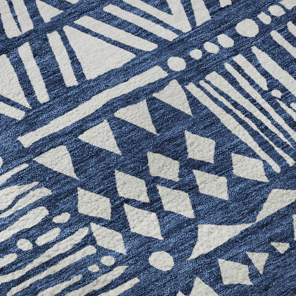 9' X 12' Navy Blue And Ivory Southwestern Washable Area Rug With UV Protection