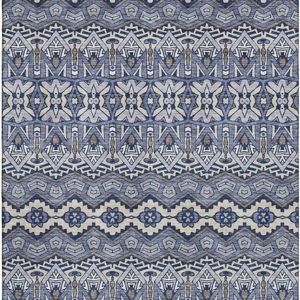 9' X 12' Denim Blue And Silver Moroccan Washable Area Rug With UV Protection