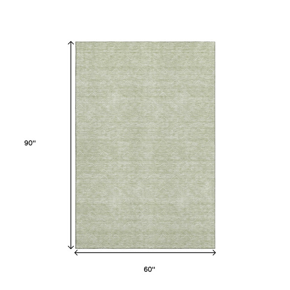 5' X 8' Artichoke Green And Ivory Abstract Geometric Washable Area Rug With UV Protection