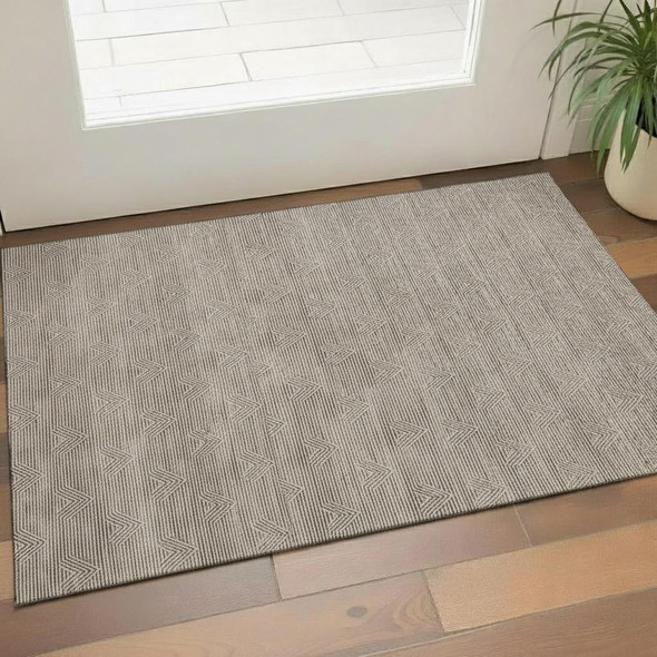 3' X 5' Brown And Ivory Abstract Geometric Washable Area Rug With UV Protection