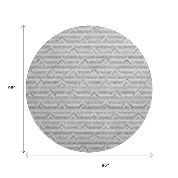 8' Gray And Ivory Abstract Geometric Washable Round Rug With UV Protection