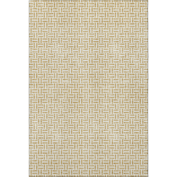 5' X 8' Gold And Ivory Geometric Washable Area Rug With UV Protection