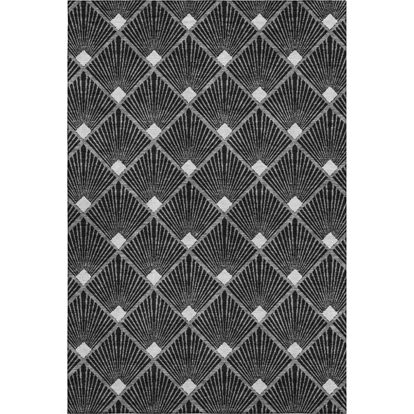 10' X 14' Black And Ivory Abstract Geometric Washable Area Rug With UV Protection