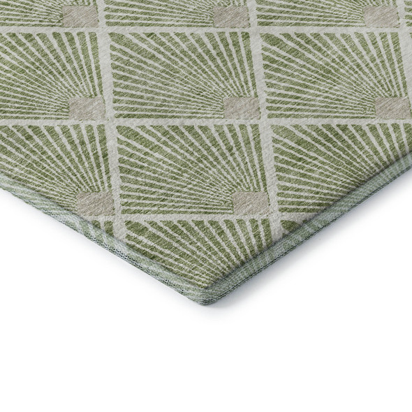 8' Green And Ivory Abstract Geometric Washable Round Rug With UV Protection