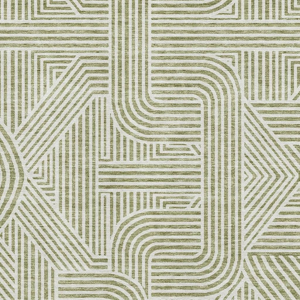 3' X 5' Artichoke Green And Ivory Abstract Geometric Washable Area Rug With UV Protection