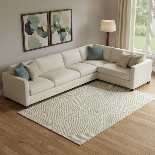 9' X 12' Beige And Ivory Abstract Geometric Washable Area Rug With UV Protection