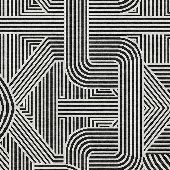 3' X 5' Black And Ivory Abstract Geometric Washable Area Rug With UV Protection