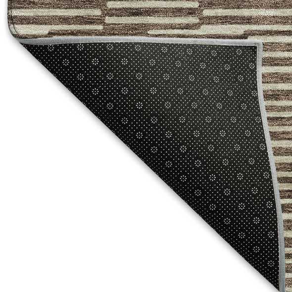 3' X 5' Brown And Beige Abstract Geometric Washable Area Rug With UV Protection