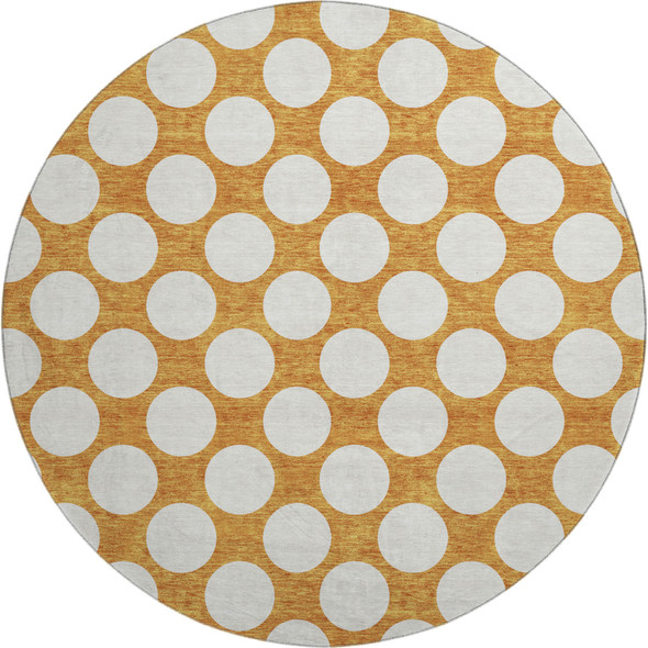 8' Orange And Ivory Polka Dot Washable Round Rug With UV Protection