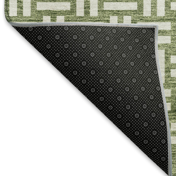 3' X 5' Green And Ivory Abstract Geometric Washable Area Rug With UV Protection