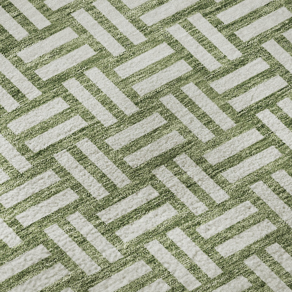 10' X 14' Green And Ivory Abstract Geometric Washable Area Rug With UV Protection