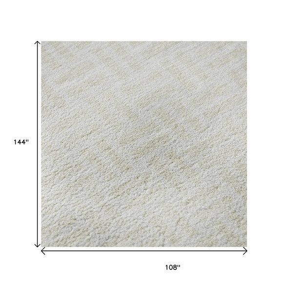 9' X 12' Ivory And Beige Abstract Geometric Washable Area Rug With UV Protection