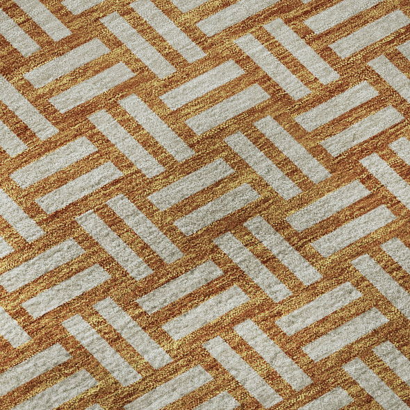8' Terra Cotta And Beige Abstract Geometric Washable Round Rug With UV Protection