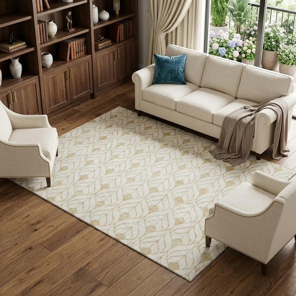 9' X 12' Gold And Ivory Geometric Washable Area Rug With UV Protection